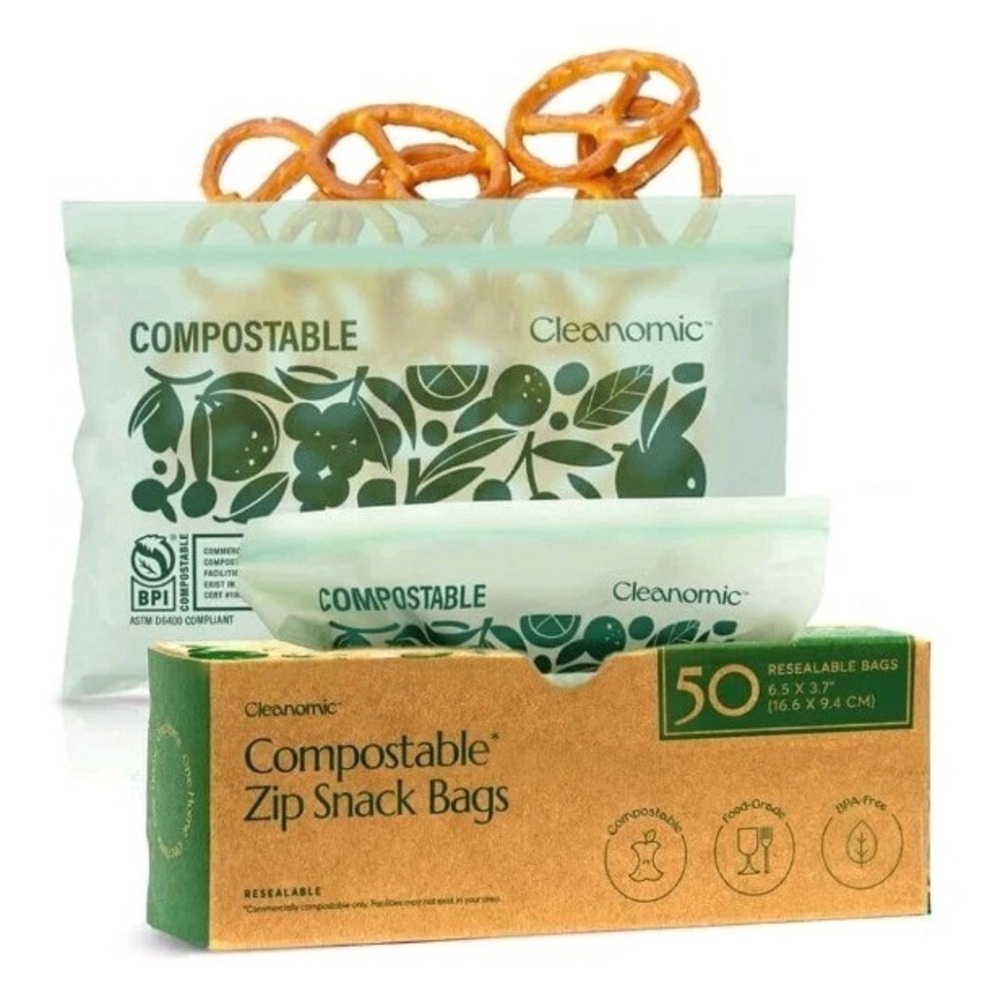 Compostable* Snack Size Food Storage Bags (50 Eco Zip) Freezer and Leak Proof...